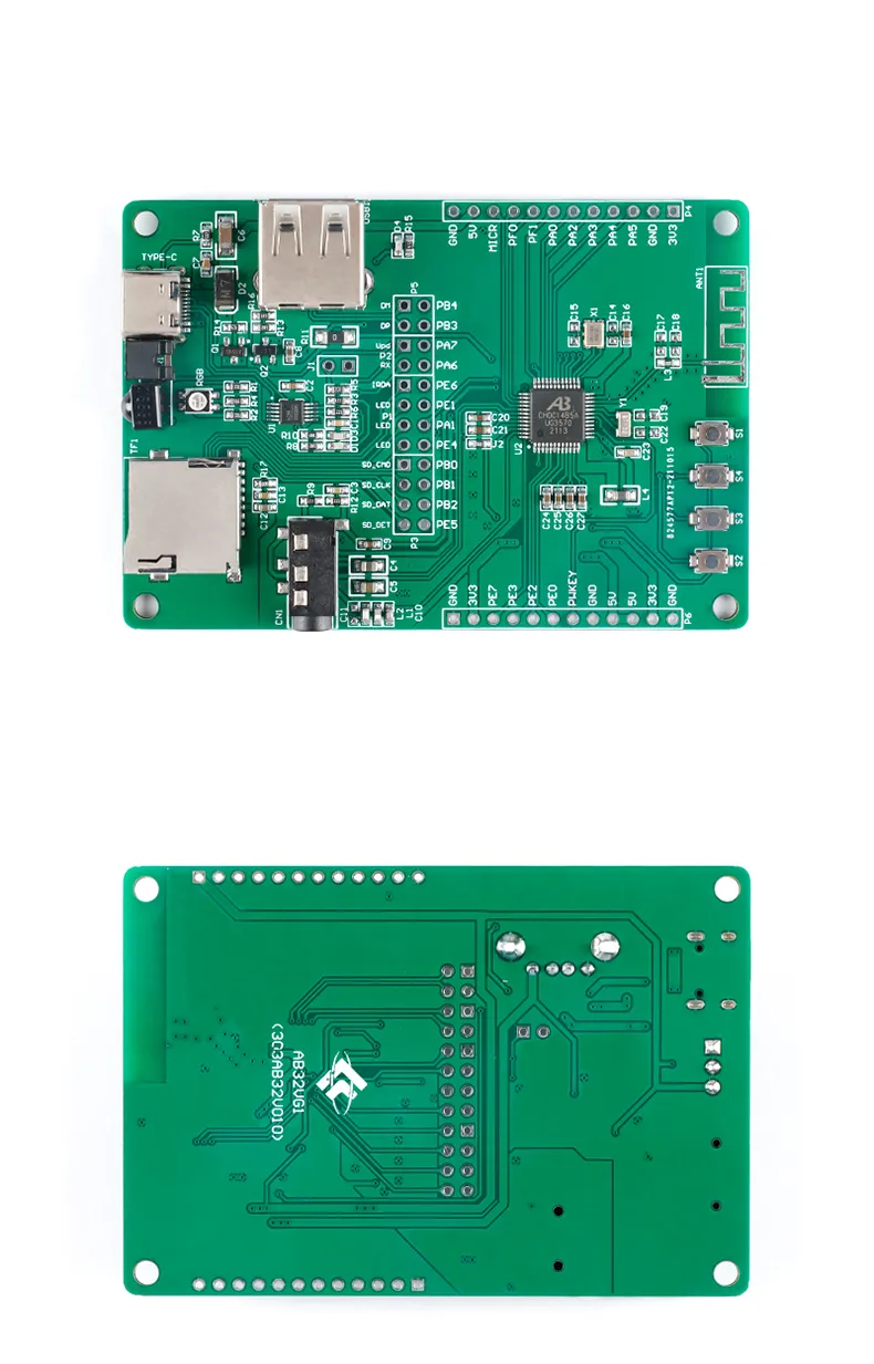 The AB32VG1 development board, top and bottom.