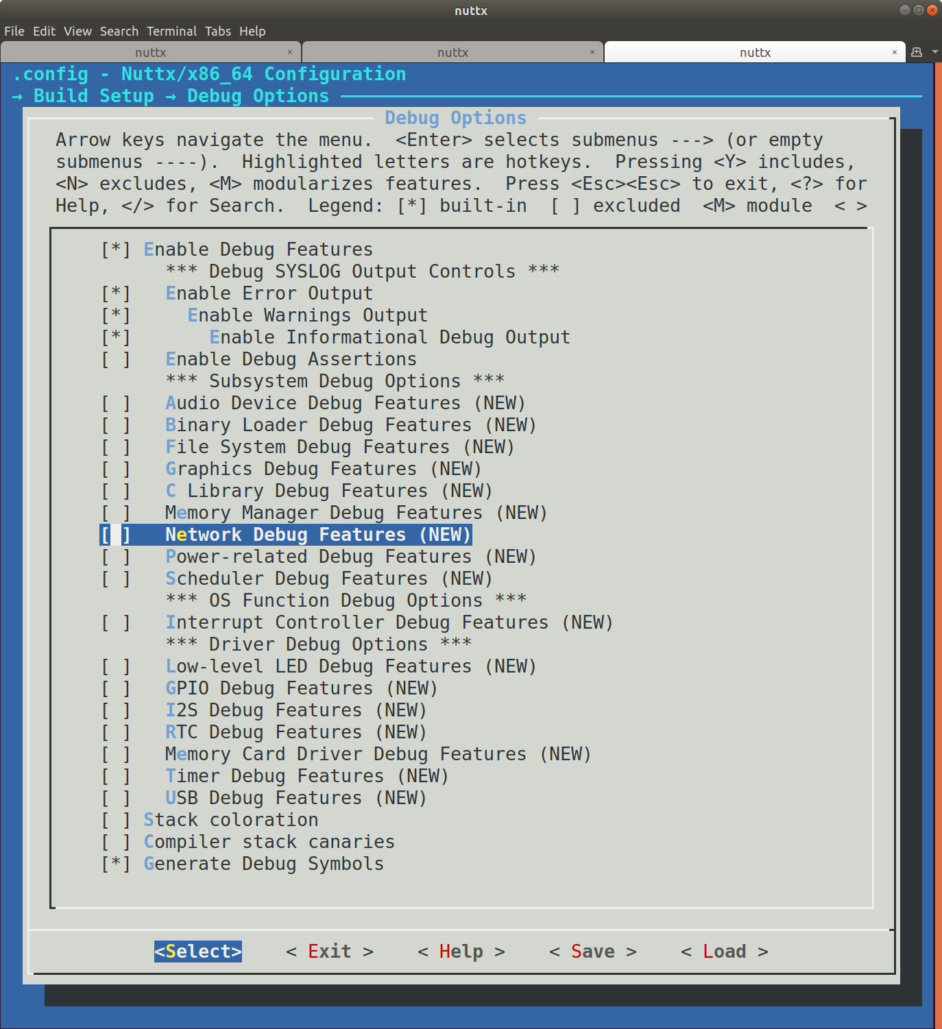 Screenshot of menuconfig system main screen