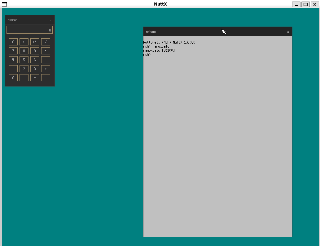 The Nano-X nxterm terminal emulator running on the NuttX simulator.